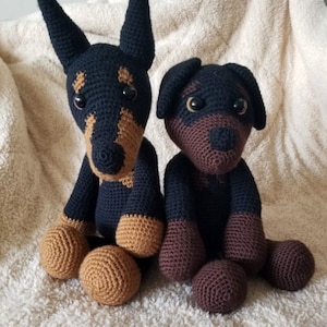 Pacote de padrões de crochê para filhotes de Rottweiler e Doberman (download em PDF)