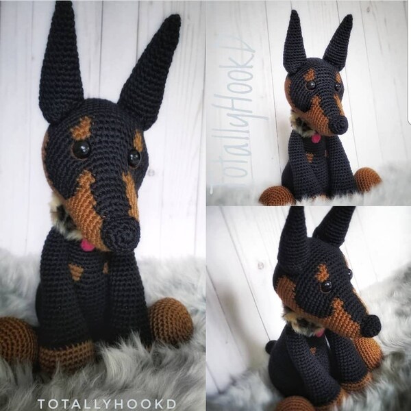 Dixie der Dobermann Häkelanleitung, Welpe häkeln, Hunde häkeln, Dobermann häkeln, Dobermann Pinscher, Amigurumi Hund, Hunde Schnittmuster