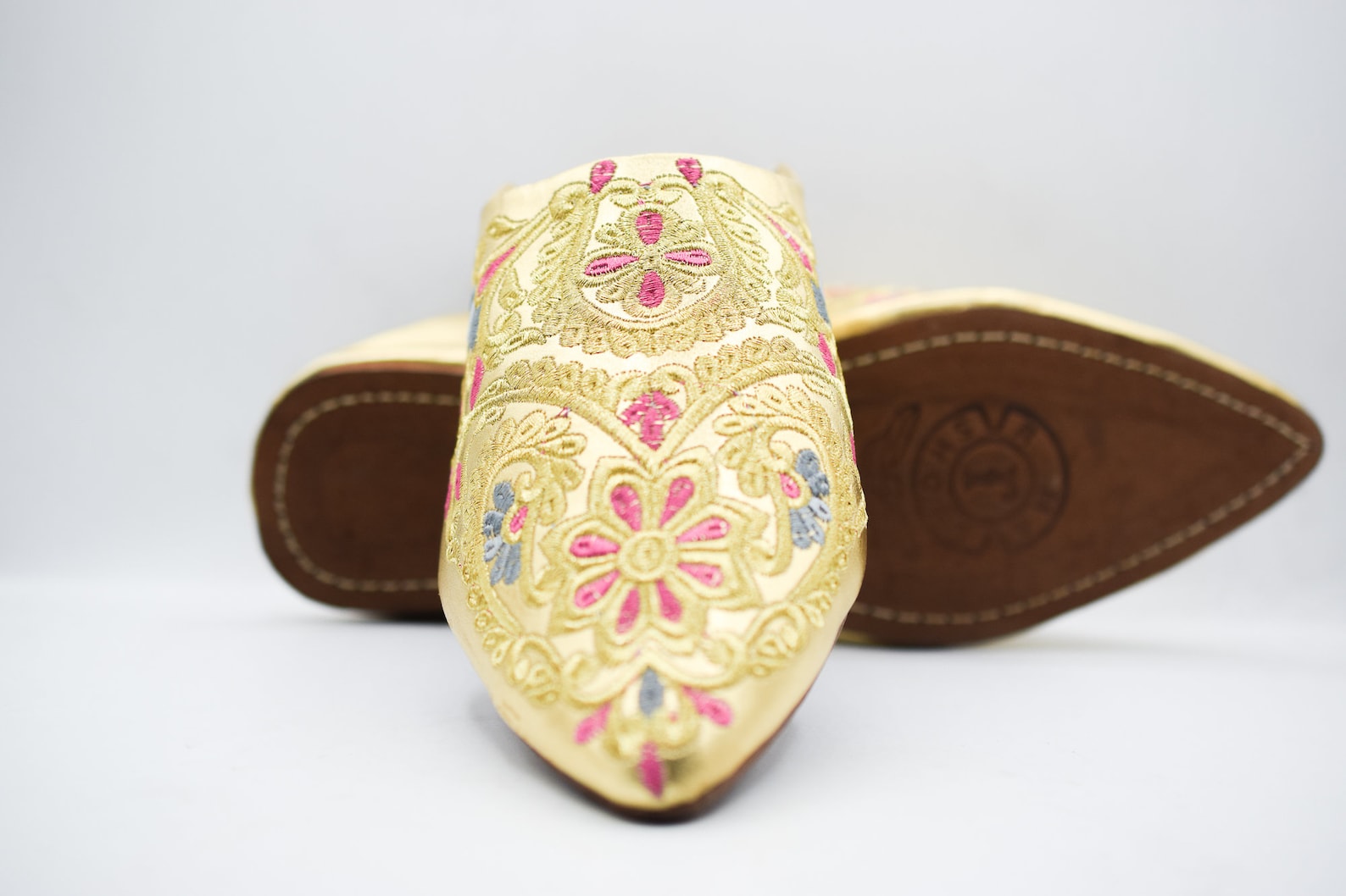 Gold Hand-Embroidered Leather Babouche Slippers — view 3