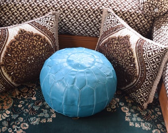 Moroccan Pouf Ottoman, blue pouf Moroccan, Leather pouf, leather footstool, foot pouf