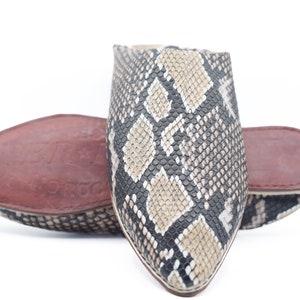 Chaussons marocains en peau de serpent pour hommes, chaussons de créateurs en python, babouches marocaines de serpent en cuir