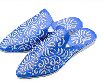 Embroidered Moroccan Leather Slippers: Women's Wedding Mules