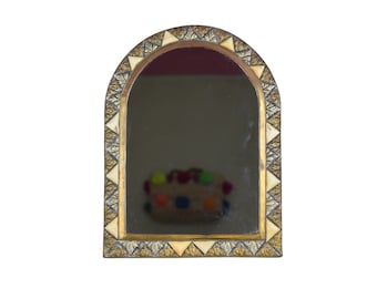 Moroccan Brass Mirror: Arched Bone Inlay Wall Decor