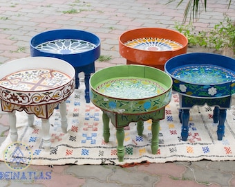 Hand-Crafted Berber Coffee Table: Colorful Moroccan Wood Tea Table