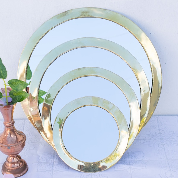 Moroccan brass round mirror, round mirror wall decor, Handmade round gold mirror, housewarming gift