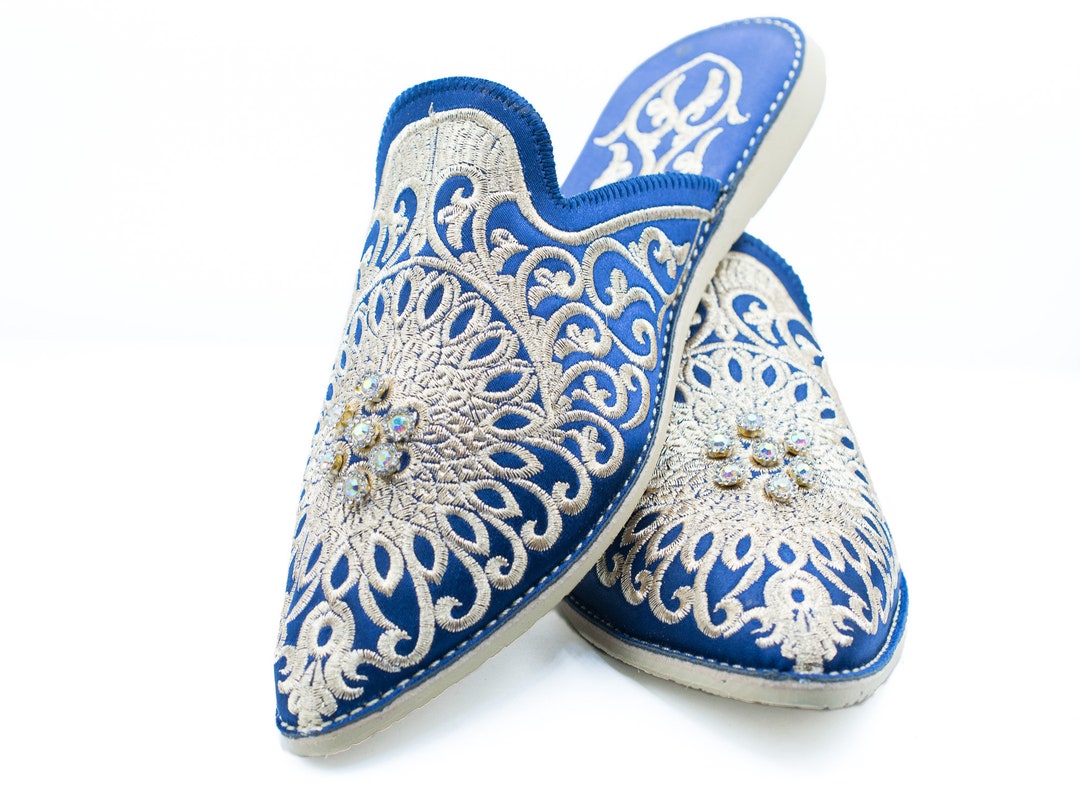 Moroccan Babouche, Bridal Slippers, Backless Loafers, Embroidered Shoes