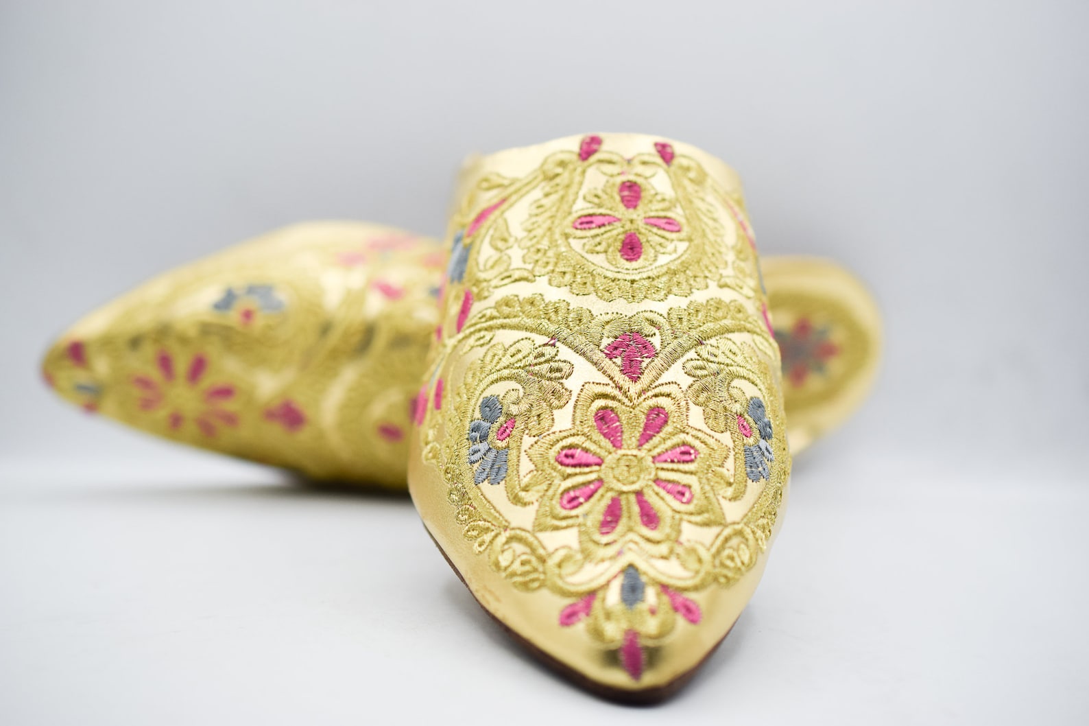 Gold Hand-Embroidered Leather Babouche Slippers — view 9