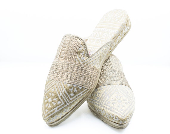 Moroccan Embroidered Leather Mules: Berber Backless Loafers