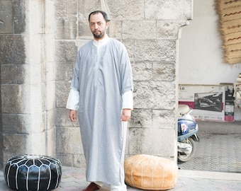 Linen Moroccan Mens Kaftan Gandoura: Traditional Djellaba Robe
