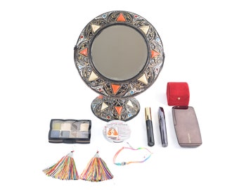 Moroccan mirror, makeup vanity mirror, tabletop mirror, Boho makeup mirror, bone inlay mirror, tabletop mirror, aunt wedding gift