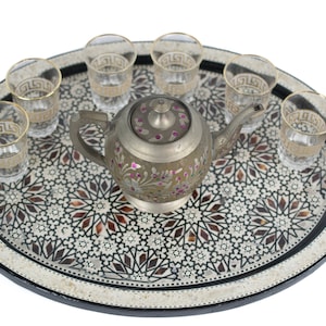 Mother of Pearl Inlay Tray: Moroccan Tea Serving Tray with Handles