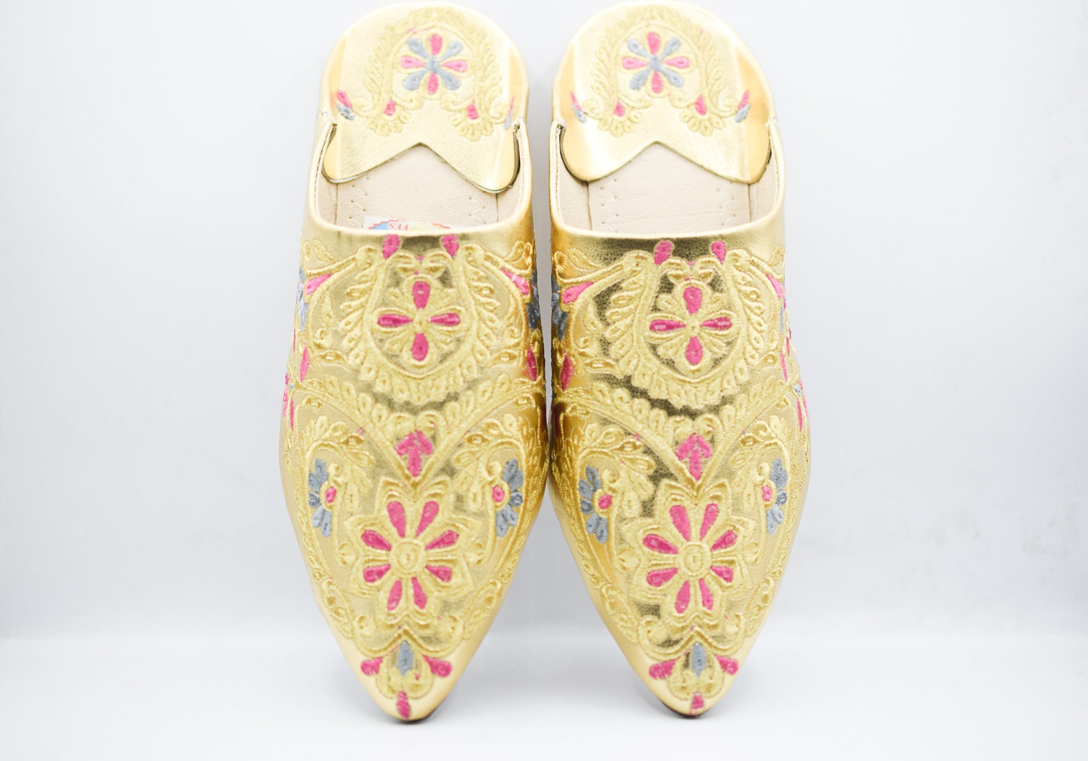 Gold Hand-Embroidered Leather Babouche Slippers — view 4