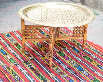 Mesa de latón marroquí, mesa de centro Boho, bandeja de latón grande, mesa plegable