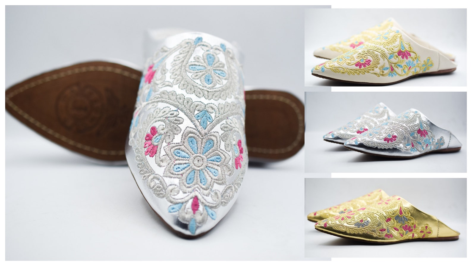 Gold Hand-Embroidered Leather Babouche Slippers — view 10