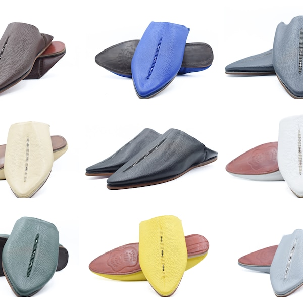 Moroccan slippers, sheepskin slippers for men, Babouche slippers men, handmade leather mules, Moroccan Leather slides