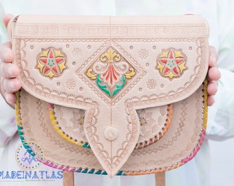 Moroccan leather bag, small crossbody bag, bridesmaid Leather bag, leather hobo bag, carved handbag wedding gift