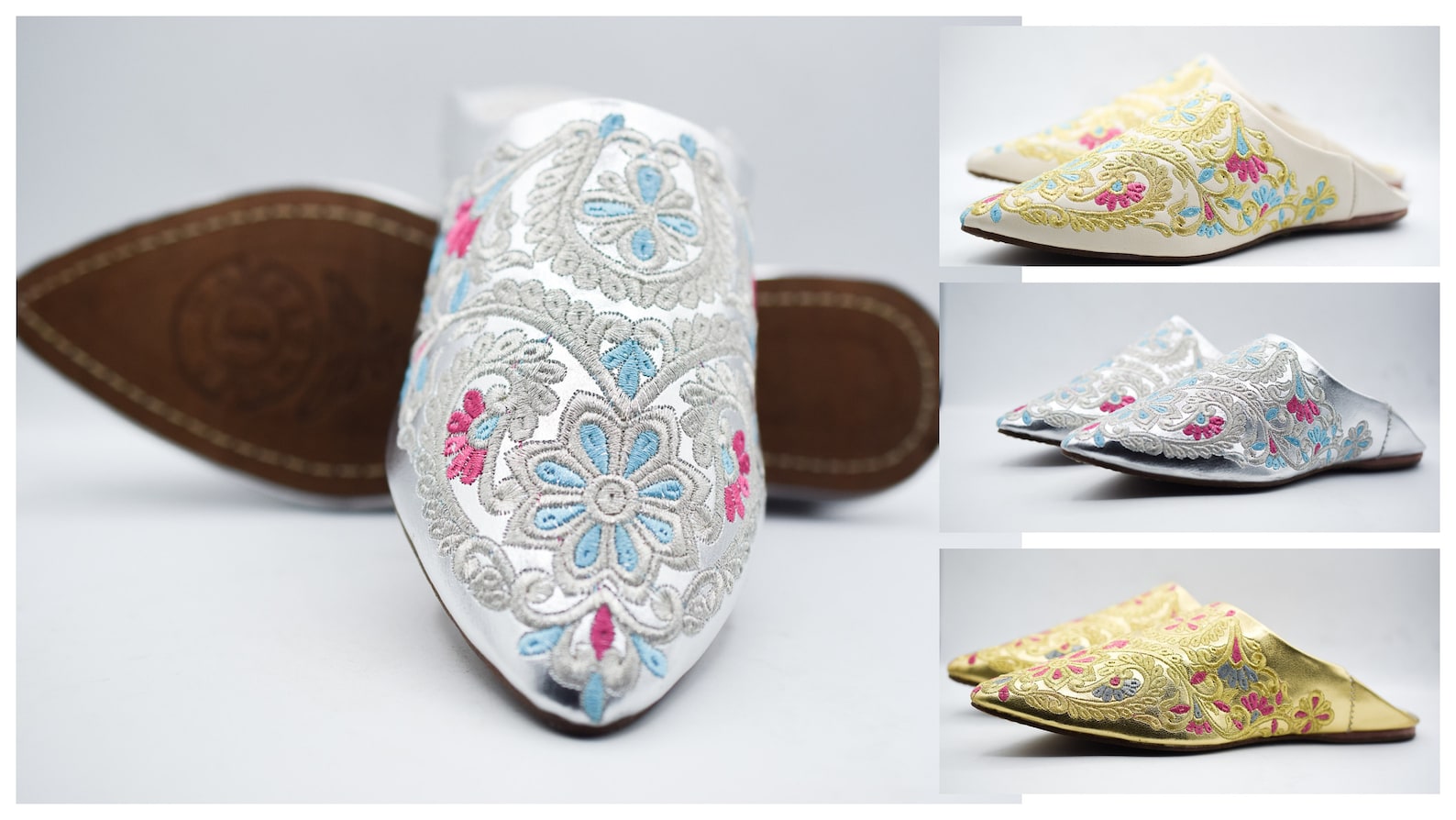 Gold Hand-Embroidered Leather Babouche Slippers — view 5