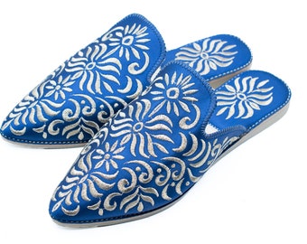 Moroccan Embroidered Mules: Handmade Backless Loafers