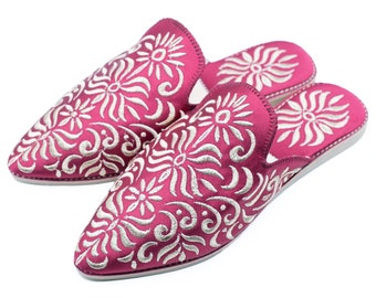 Embroidered Moroccan Leather Mules: Handmade Babouche Slippers