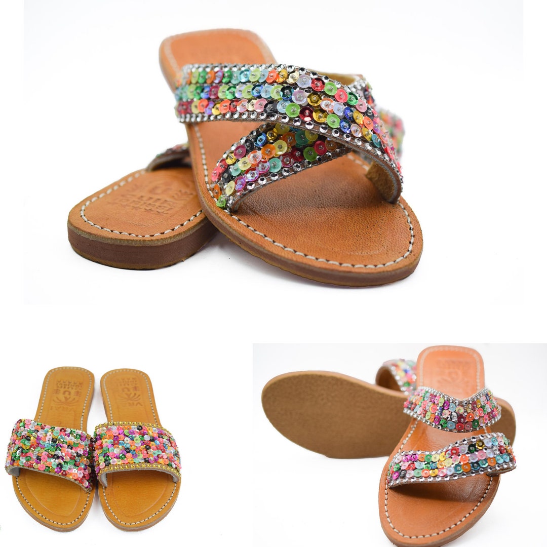 Morocco Beaded Sandals Handmade Women Rhinestones Sandals - Etsy