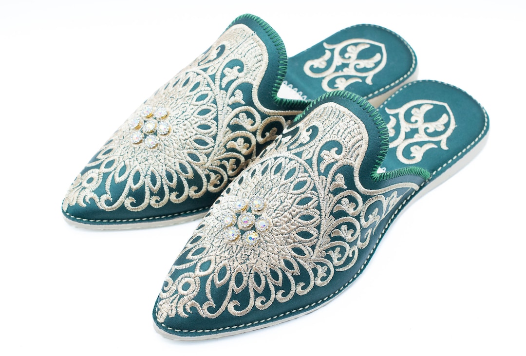 Moroccan Babouche, Bridal Slippers, Embroidered Slippers, Moroccan