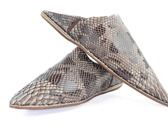 leather snake Moroccan babouches, Moroccan snake skin slipper for men, python sheepskin slippers