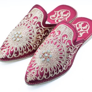 Embroidered Moroccan Mules: Boho Silk Beaded Slippers