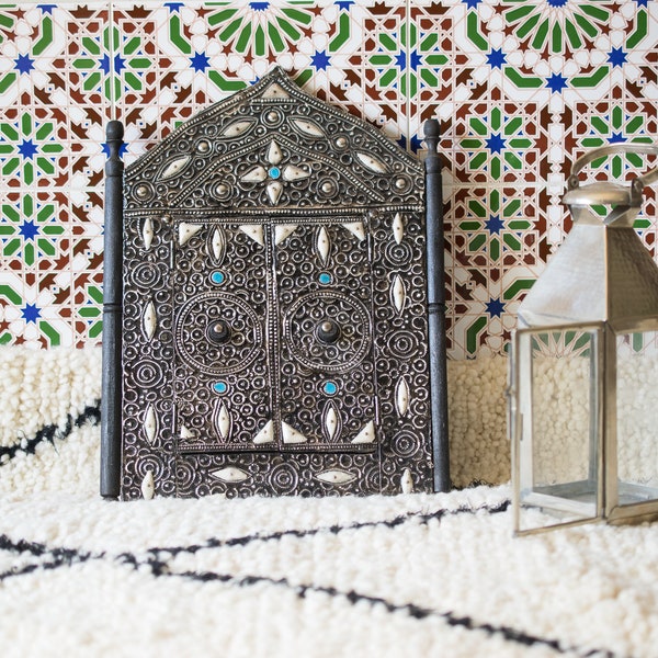 Miroir marocain, Miroir incrusté d’os, Miroir décoratif, Miroir arqué, Décor en os, Art mural arabe