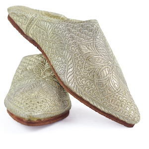 Marokkaanse bruiloftslippers, damespantoffels van schapenvacht, gouden zijden mocassins dames
