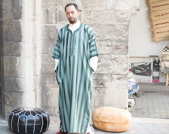 Linen Moroccan Kaftan Gandoura: Handmade Djellaba Dress