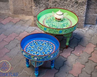 Hand-Painted Moroccan Coffee Table: Round Boho Tea Table