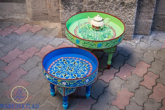 Hand-Painted Moroccan Coffee Table: Round Boho Tea Table