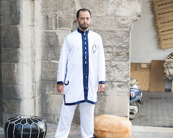 Moroccan Linen Jabador: Men&#39;s Tunic Kaftan, 2-Piece Djellaba