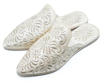 Moroccan Leather Slippers: Embroidered Mules, Handmade Shoes