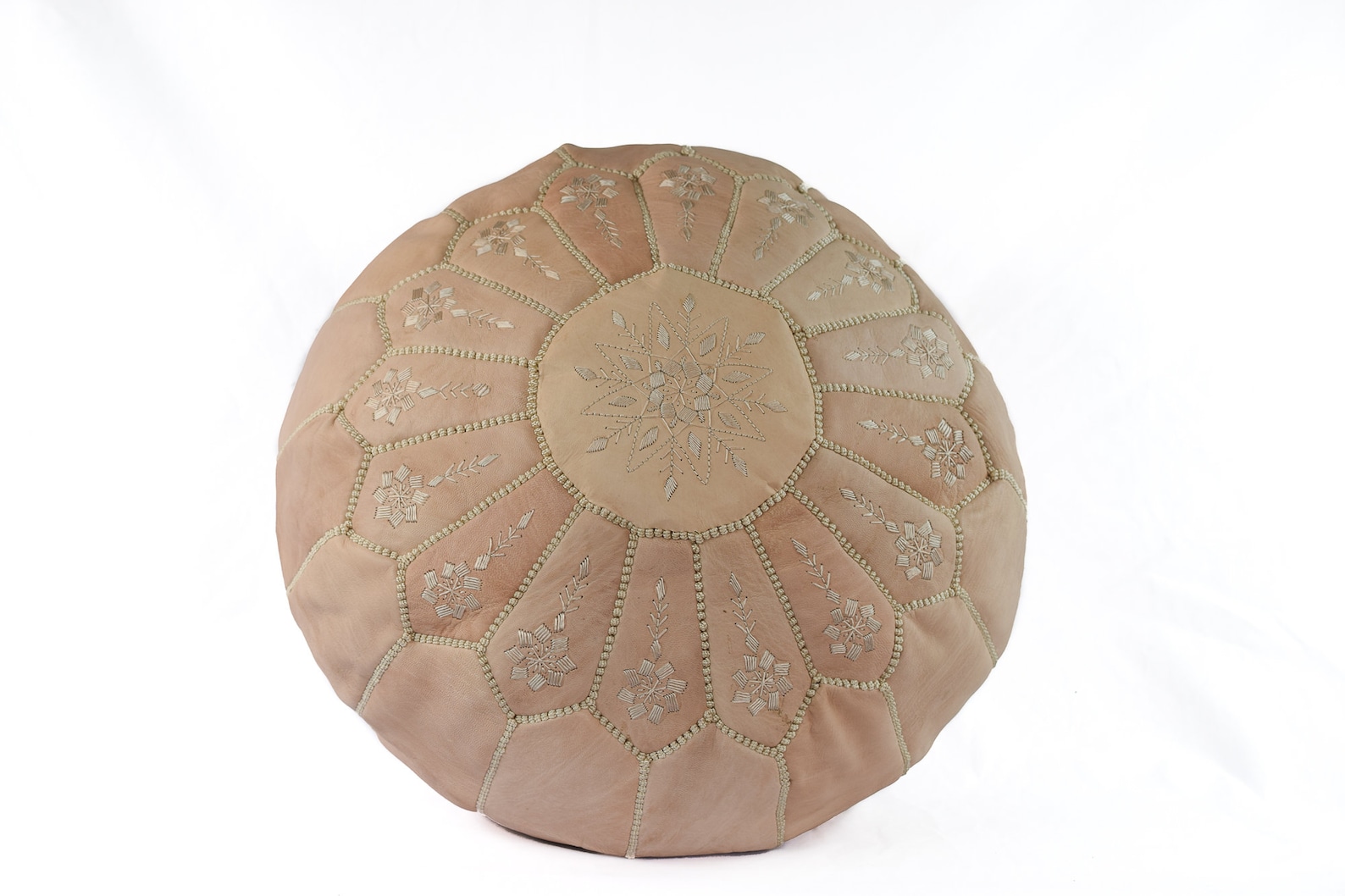 Beige Leather Pouf with Floral Detail — view 10