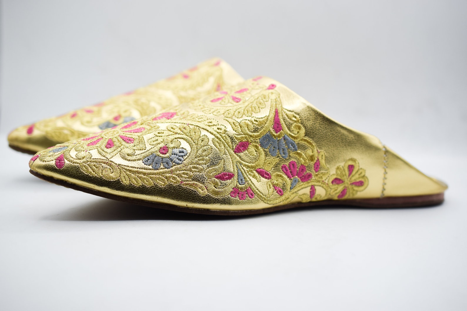 Gold Hand-Embroidered Leather Babouche Slippers — view 8