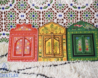 Hand Painted Moroccan Wood Mirror: Colorful Boho Wall Decor