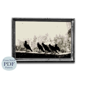 Five crows gothic cross stitch pattern, cross stitch chart, PDF download