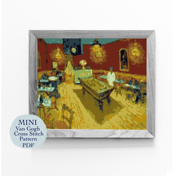 MINI cross stitch pattern, Le cafe de nuit by Van Gogh, cross stitch chart, PDF download