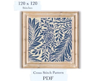 William Morris Floral Cross Stitch Pattern, Easy Chart (PDF Download)