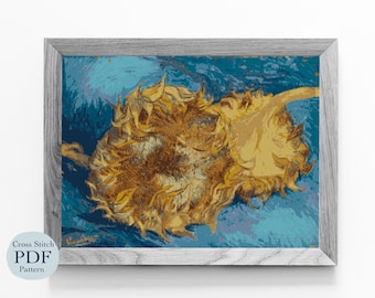 Van Gogh Sunflowers Cross Stitch Pattern, Vintage Art (PDF Download)
