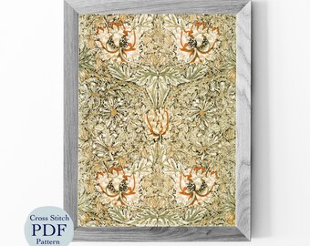 William Morris Honeysuckle Cross Stitch Pattern, Vintage Floral Art (PDF Download)