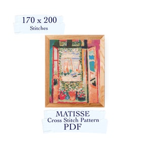 The Open Window by Henri Matisse cross stitch pattern, cross stitch chart, PDF download