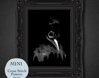 Gothic Plague Doctor Cross Stitch Pattern, Mini Blackwork (PDF Download)