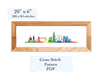 London Skyline Cross Stitch Pattern, Modern City Silhouette (PDF Download)