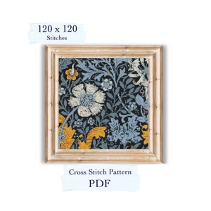 Patrón de punto de cruz de William Morris, diagrama de punto de cruz, descarga en PDF