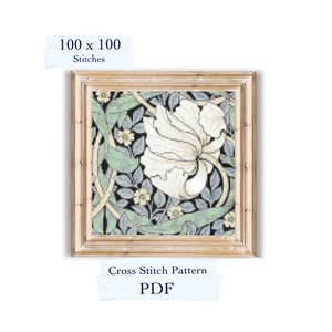 Cross stitch pattern Pimpernel Flower by William Morris, cross stitch chart, pdf download