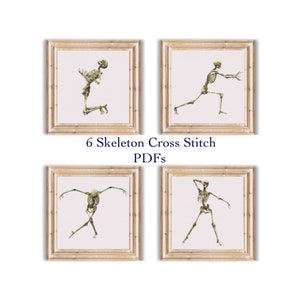 6 Skeleton cross stitch patterns, cross stitch charts, PDF download, Halloween bundle, Halloween design