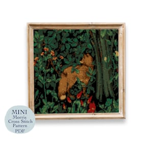 MINI cross stitch pattern, William Morris Woodland Fox, cross stitch chart, PDF download