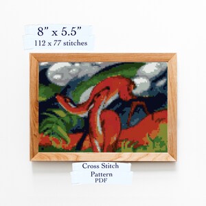 Franz Marc&#39;s Red Deer II cross stitch pattern, cross stitch chart, PDF download